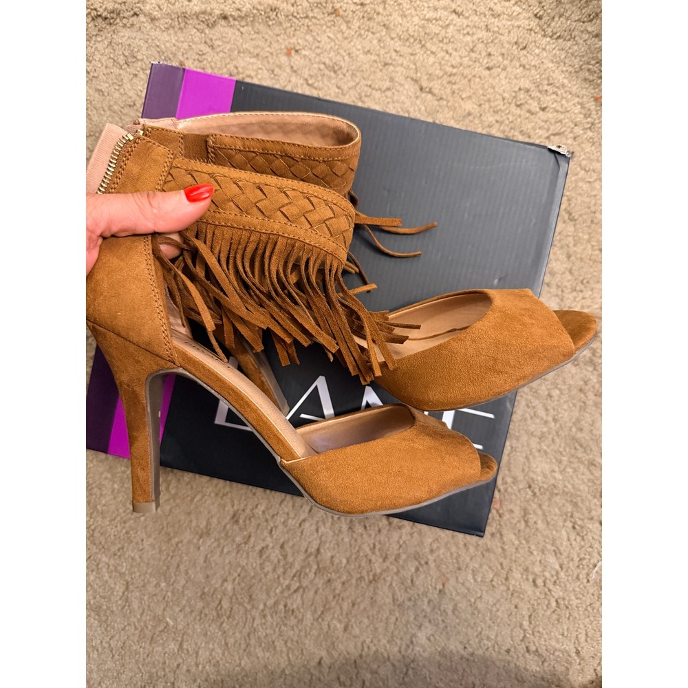 Brown Faux Suede LANE BRYANT Fringe Heels/Pumps Size 11W